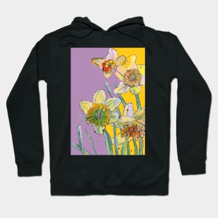 Abstract Yellow Daffodil Watercolor Pattern on Lilac Hoodie